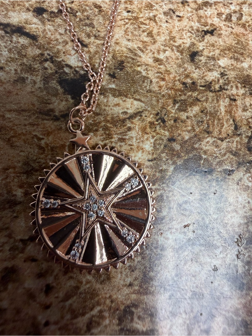 Hespera Rose Gold Tone White Topaz North Star Pendant Necklace Adjustable